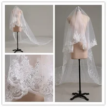 Свадебная вуаль 1 ярус длиной 3/5 метра с блестками и кружевным краем Соборные Свадебные фаты для невест