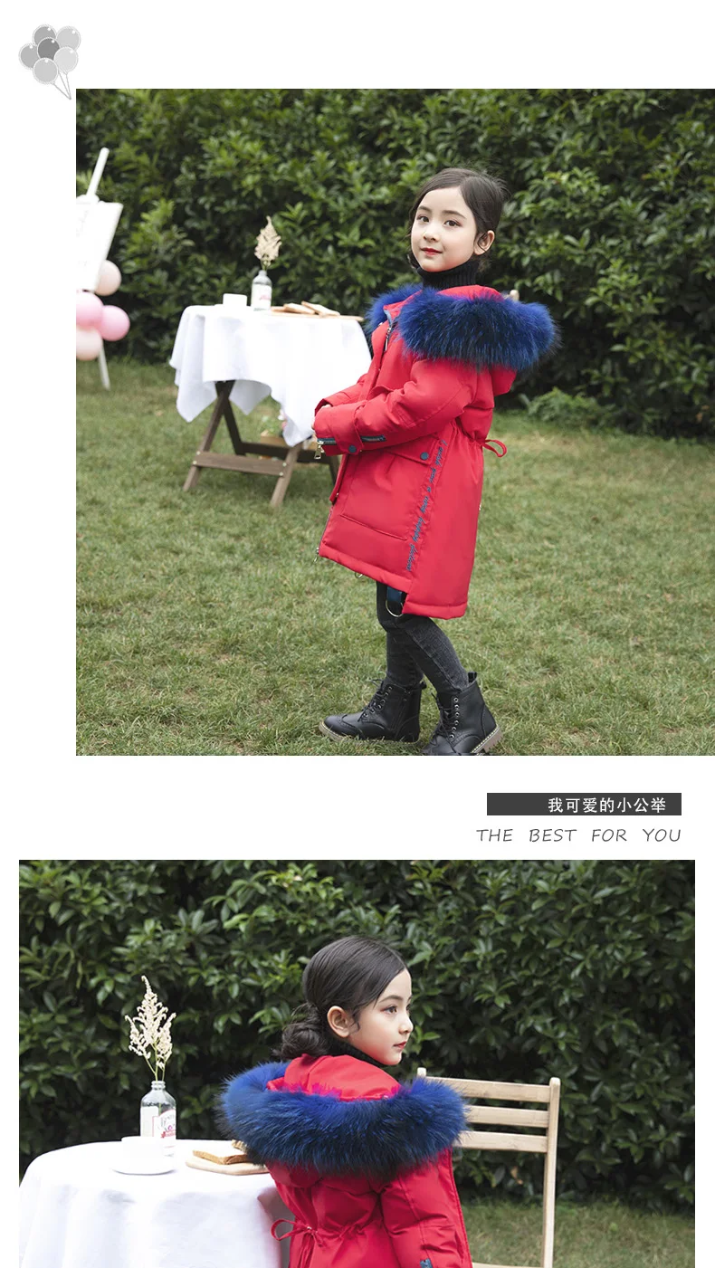 Модные дизайнерские зимние теплые пуховики для девочек Детские Пуховые парки, пальто детская утепленная верхняя одежда с мехом для подростков на молнии-30 градусов