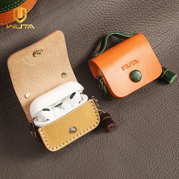 WUTA New DIY Leather Case For AirPods Pro 1 2 Genuine Cowhide Headphone Protective Cover Semi