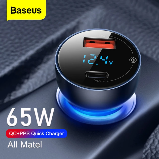 Baseus Super Fast Charging Car Charger 65W Dual Port with LED