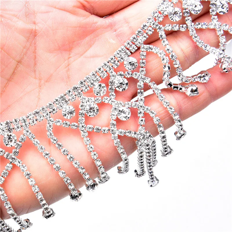 New Bling 50cm/lot rhinestone dance crystal chain Tassels Curtain decoration sew on garment rhinestone banding Necklace trim
