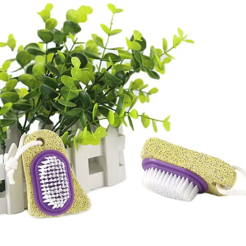 

2 In 1 Foot Scrubbing Clean Brush with Nature Pumice Exfoliator Stone Pedicure Calluses Remover Smooth Dry Skin Scrubber Massage