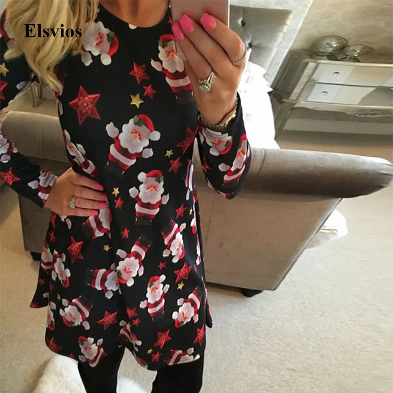 Elsvios Women Autumn Winter Christmas Dress New Year Long Sleeve Party Dress Snowman Print Mini Dresses For Parent-Kid Vestidos