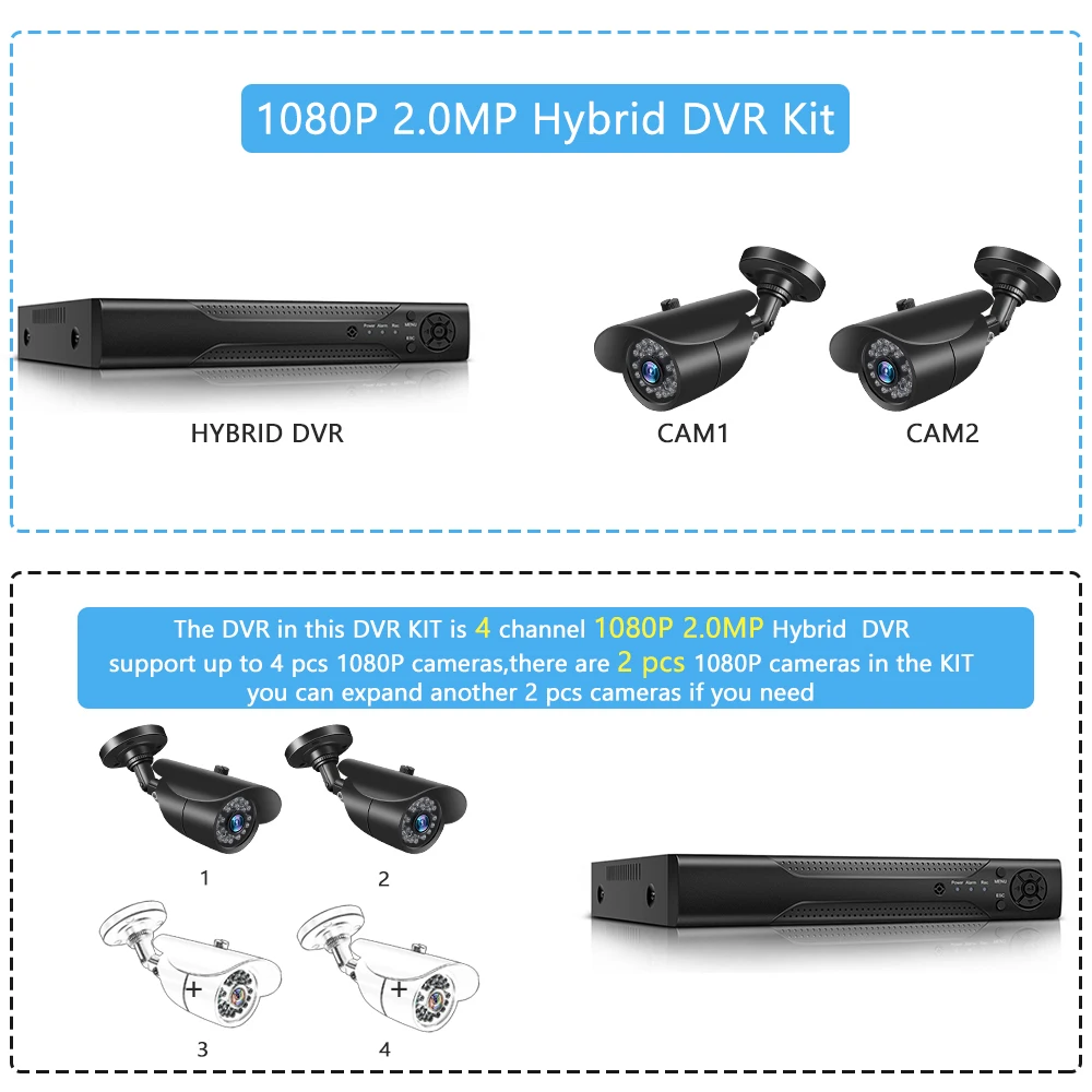 NVR 4CH 1080P видеорегистратор для домашнего видеонаблюдения 4 шт. CCTV камера безопасности Беспроводная система видеонаблюдения комплект для улицы
