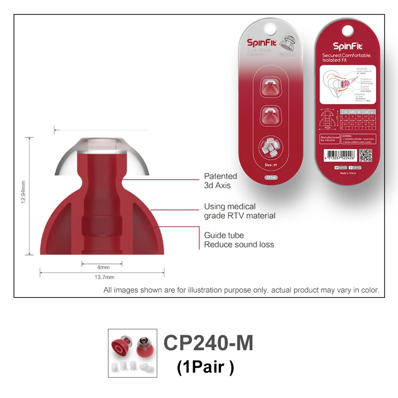 CP240 M (1pair) Наушники-вкладыши DUNU SpinFit CP100 CP800 CP220(M1/M2) CP230 CP240, патентованный силиконовый наушник, 1 пара(2 шт - Цвет: CP240 M (1pair)