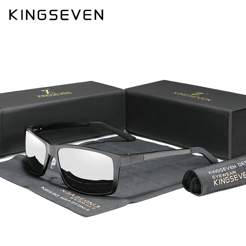 Black Silver KINGSEVEN мужские солнцезащитные очки из алюминиево-магниевого сплава, поляризованные зеркальные очки для вождения для мужчин/женщин UV400 Oculos - Цвет линз: Black Silver