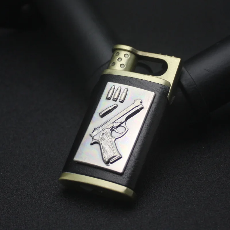 $4.78 Retro Torch Turbo Lighter Jet Butane Gas Emboss Metal Leather Lighter Windproof Cigar Cigarette Accessories Gadgets For Men