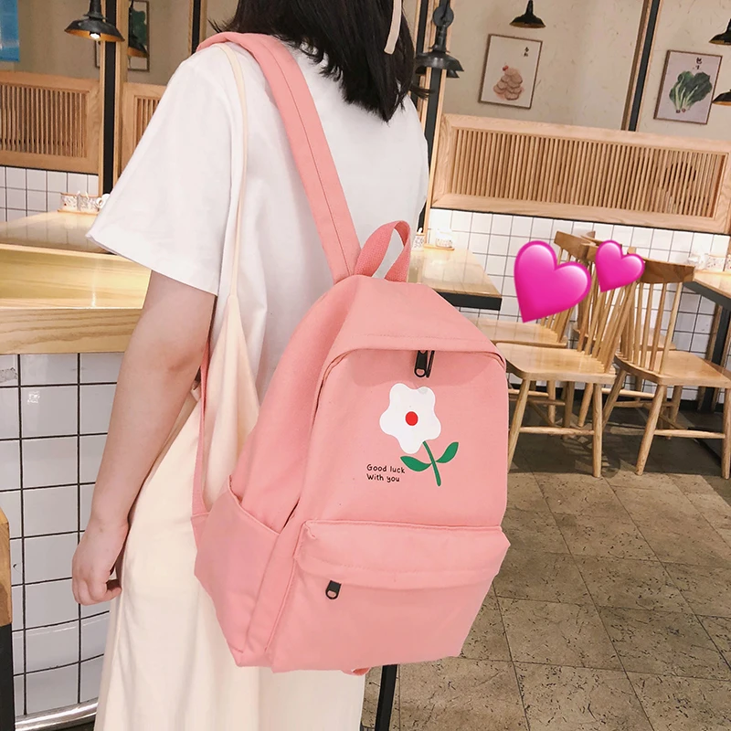 

Printed Flower Cute Backpack Women Canvas Female School Bags Girl Japanese Kawaii Bagpack Shoulder Bag Travel Backpack Mochila