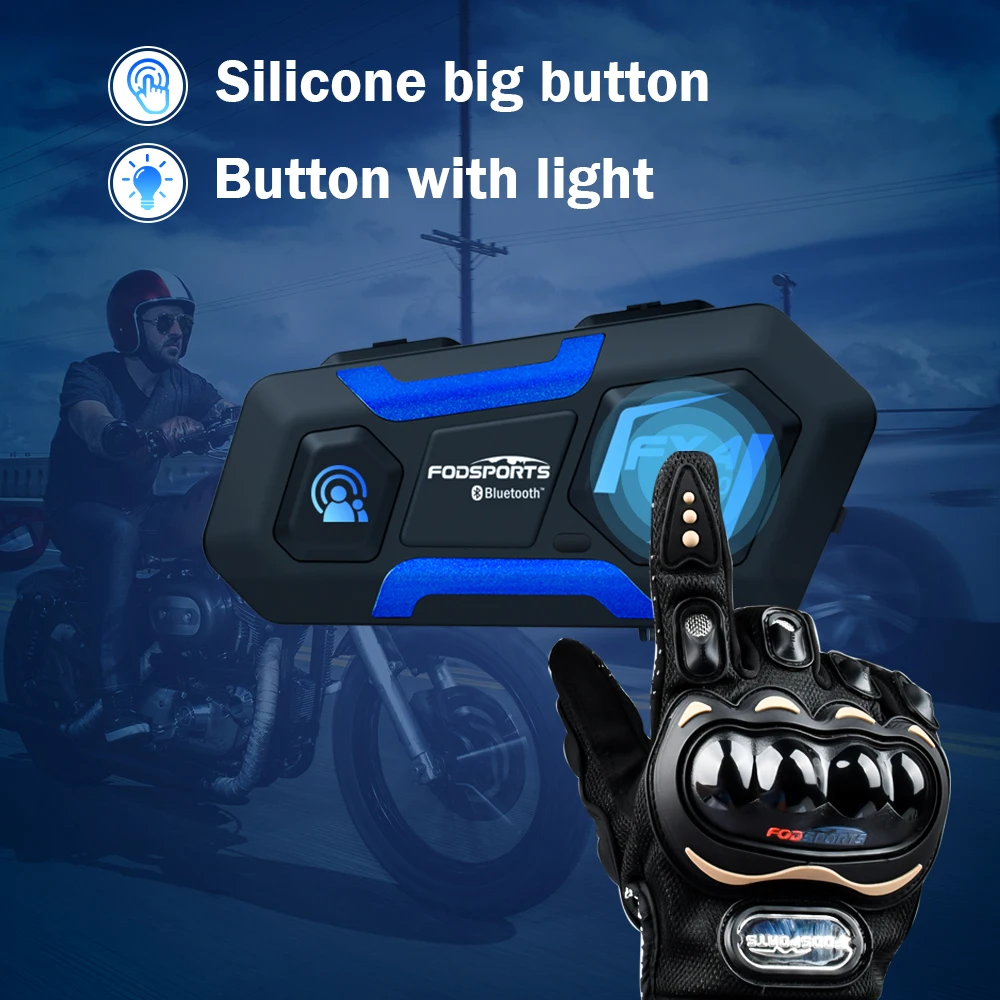 Fodsports FX4 Pro Motorcycle Intercom Helmet Bluetooth Headset Interphone 4 Rider 1200m,FM Radio