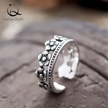 

New Retro Jewelry Corolla 925 Sterling Silver Women Christmas Gift Flower Crown Personality Exquisite Opening Rings R115