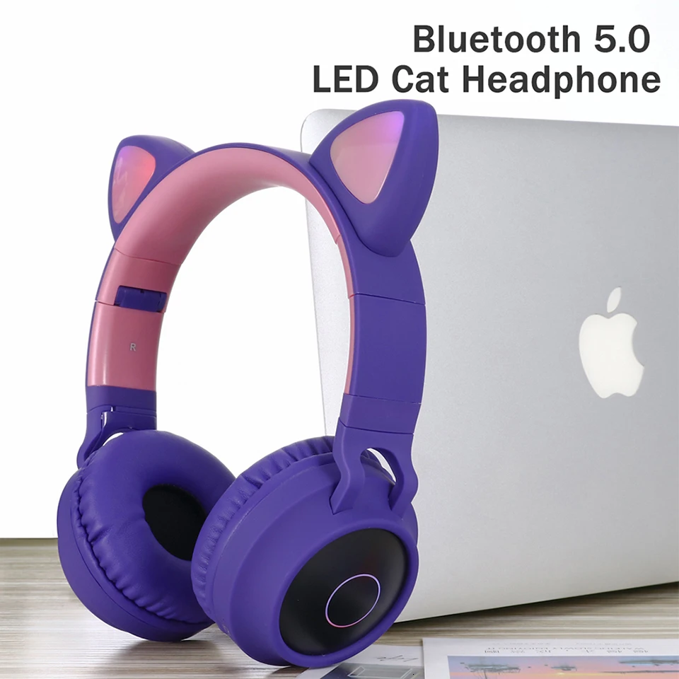 Светодиодный Bluetooth беспроводной кот наушники складные наушники с микрофоном Косплей игровая гарнитура для мобильного телефона ПК ноутбук малыш