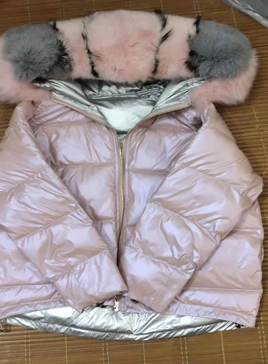 Зимняя женская куртка из натурального меха, шуба из натурального Лисьего меха, капюшон, съемный короткий пуховик, белая куртка на утином пуху, Толстая теплая куртка