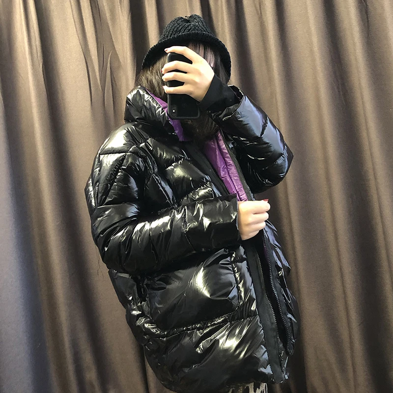 Новинка, зимняя женская куртка, теплая, водонепроницаемая, глянцевая, парка для женщин, плюс размер, Harajuku, пуховик, Длинная женская куртка