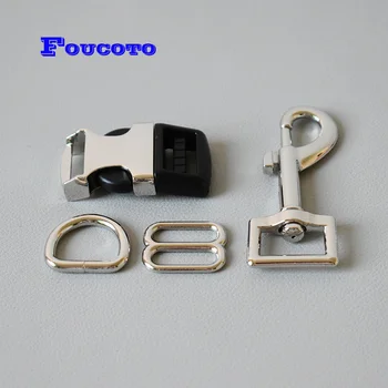 

50 sets metal side release buckle lobster clasp slider adjuster hardware D ring pacacord parts DIY dog collar sewing accessories