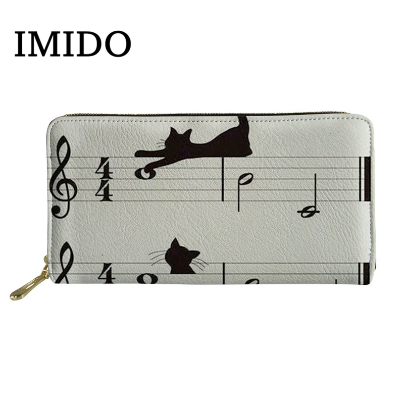 IMIDO Music Note Cat Print Wallet Brand Design Women Long Leather Purse Travel Organizer Bank Card Holder Case Porte Carte - Цвет: WLL1761Z21