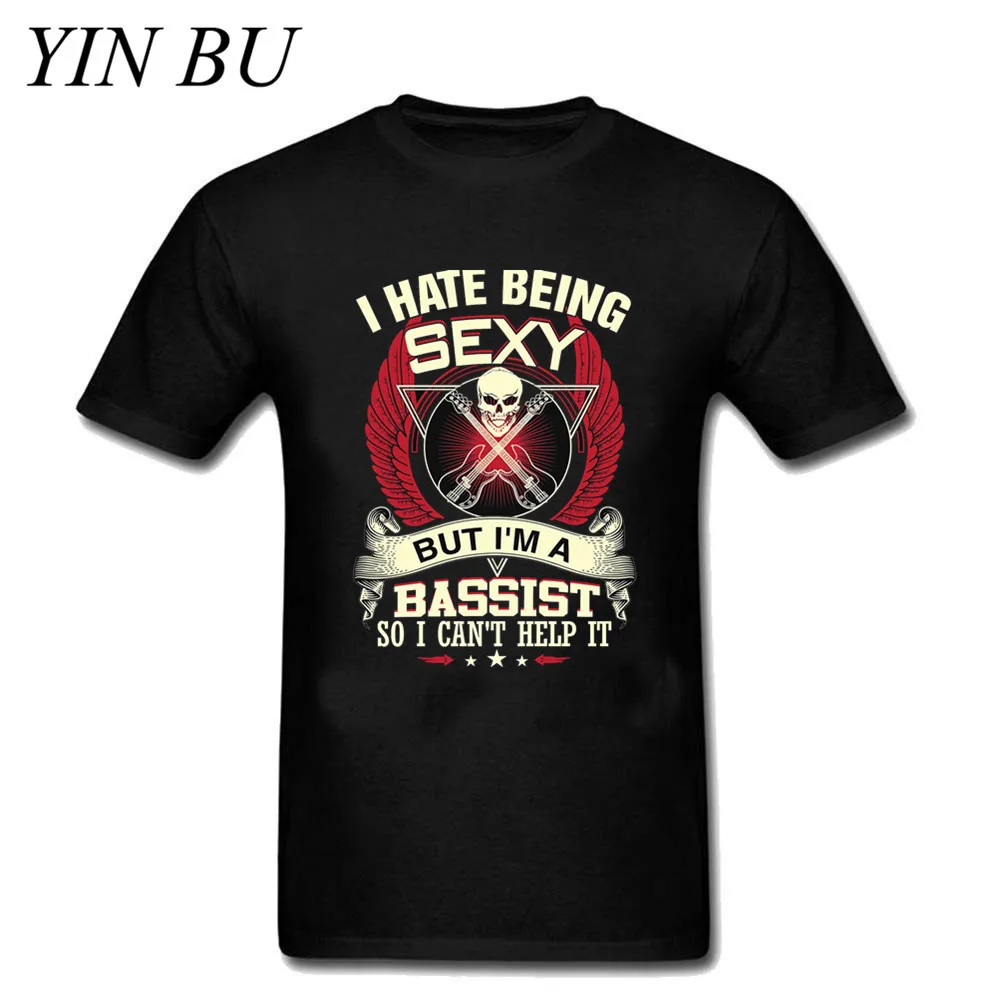 Футболка с бас-гитарой «Hate Being Sexy But I'm Bassist», Мужская футболка для мальчиков, модная футболка, летняя повседневная Уличная одежда, хип-хоп XS-3XL - Цвет: Черный