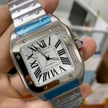 Роскошные брендовые Новые Мужские автоматические механические сапфировые Santos 100XL часы из нержавеющей стали серебристо-золотой ободок с белым циферблатом AAA+ 40 мм