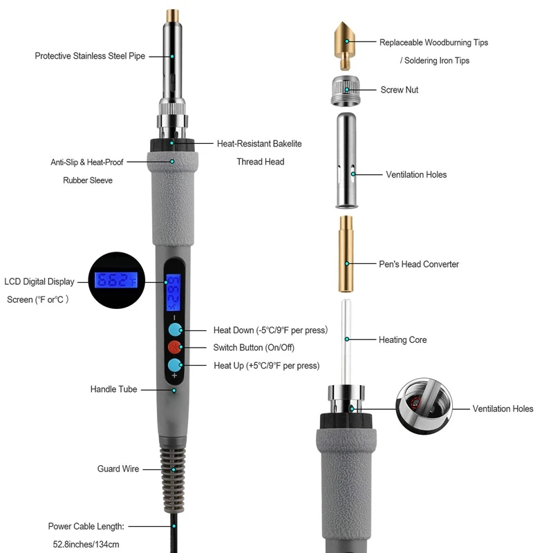 43 шт. Lcd деревянный комплект для выжигания, Пирография, ручка с различными температурными режимами, дровяные наконечники для сжигания дерева, пайка Ca