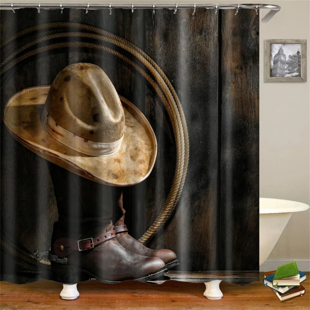 Ретро западные ковбойские ботинки шляпа лошади занавески для душа водонепроницаемая ткань полиэстер для ванной экран украшения дома