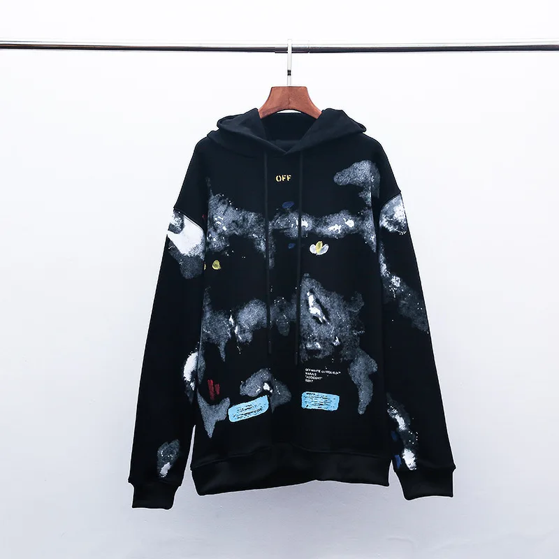 Off-white ow Высокое качество черный плюс бархат брызг пятнистый пальто для женщин и мужчин Толстовка