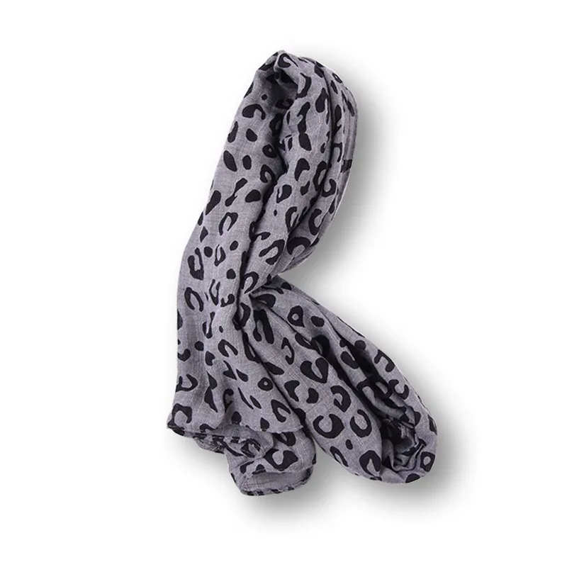 Детский шарф для девочек, шарф из хлопка и льна с леопардовым принтом, теплый зимний шарф