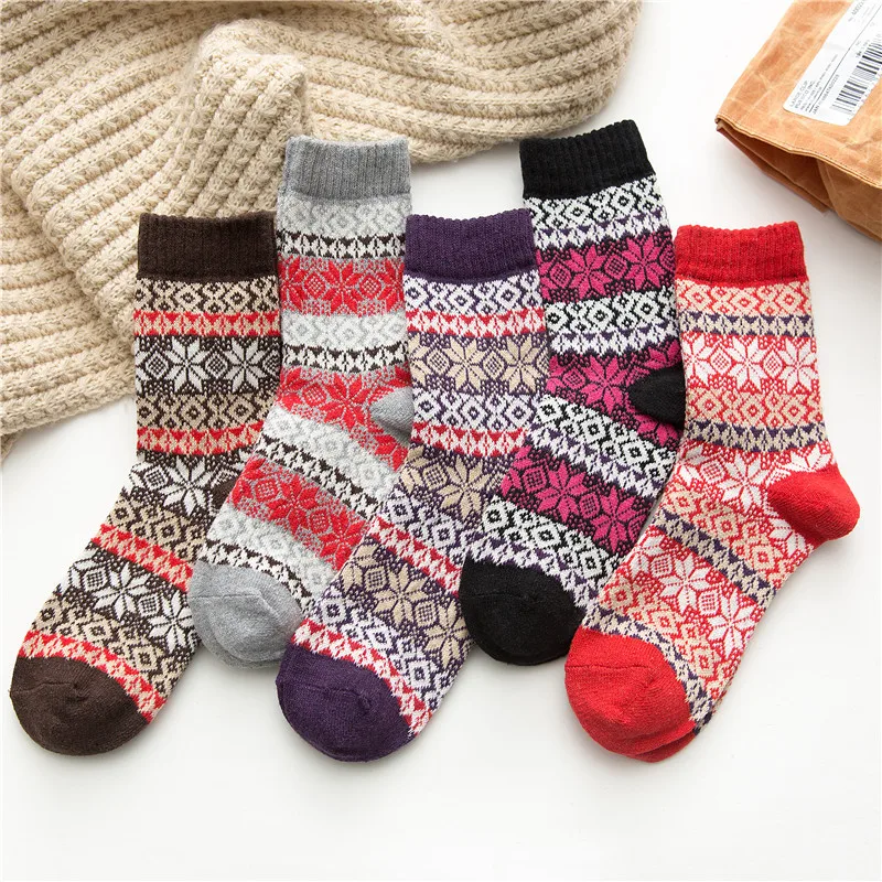 

5 pairs/set Christmas Snow Short Socks Set Men Women Wool Winter Spring Autumn Breathable Thick Warm Socks Unisex calcetines