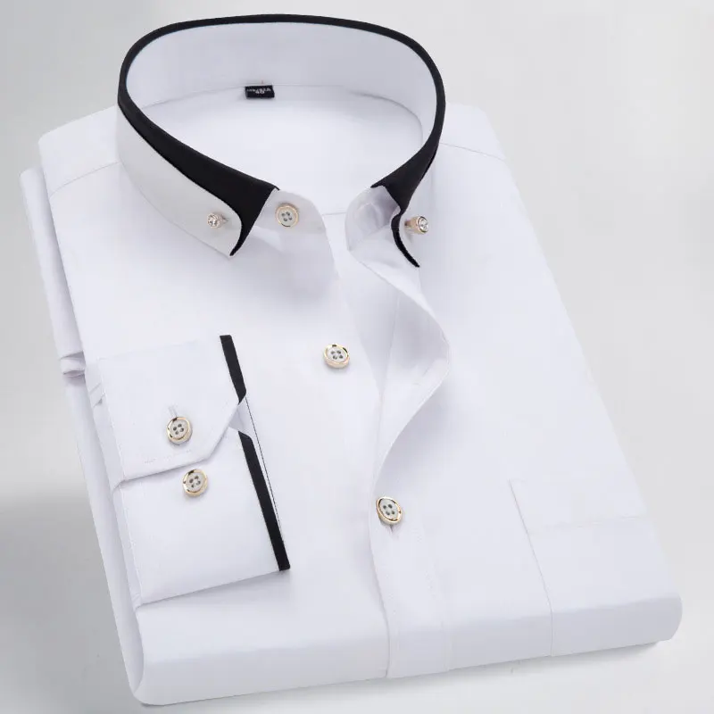 Новая модная мужская деловая рубашка с длинным рукавом, рубашка на пуговицах с воротником, однотонная строгая Повседневная рубашка - Цвет: 16728