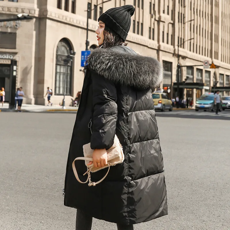 

90% White Duck Down Jacket Women Two Side Wear Raccoon Fur Collar Puffer Jacket Women Down Coat Warm Parka YT717F240-3 YY1634
