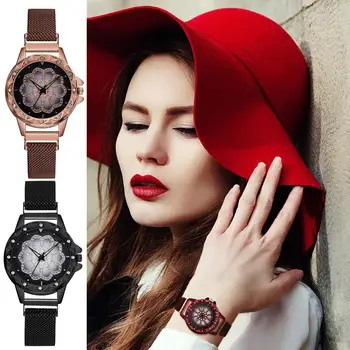 

Individual Women Wristwatch Comfortable Mesh Stainless Steel Strap Quartz Women Girl Rhinestone Analog Light Watches Gift