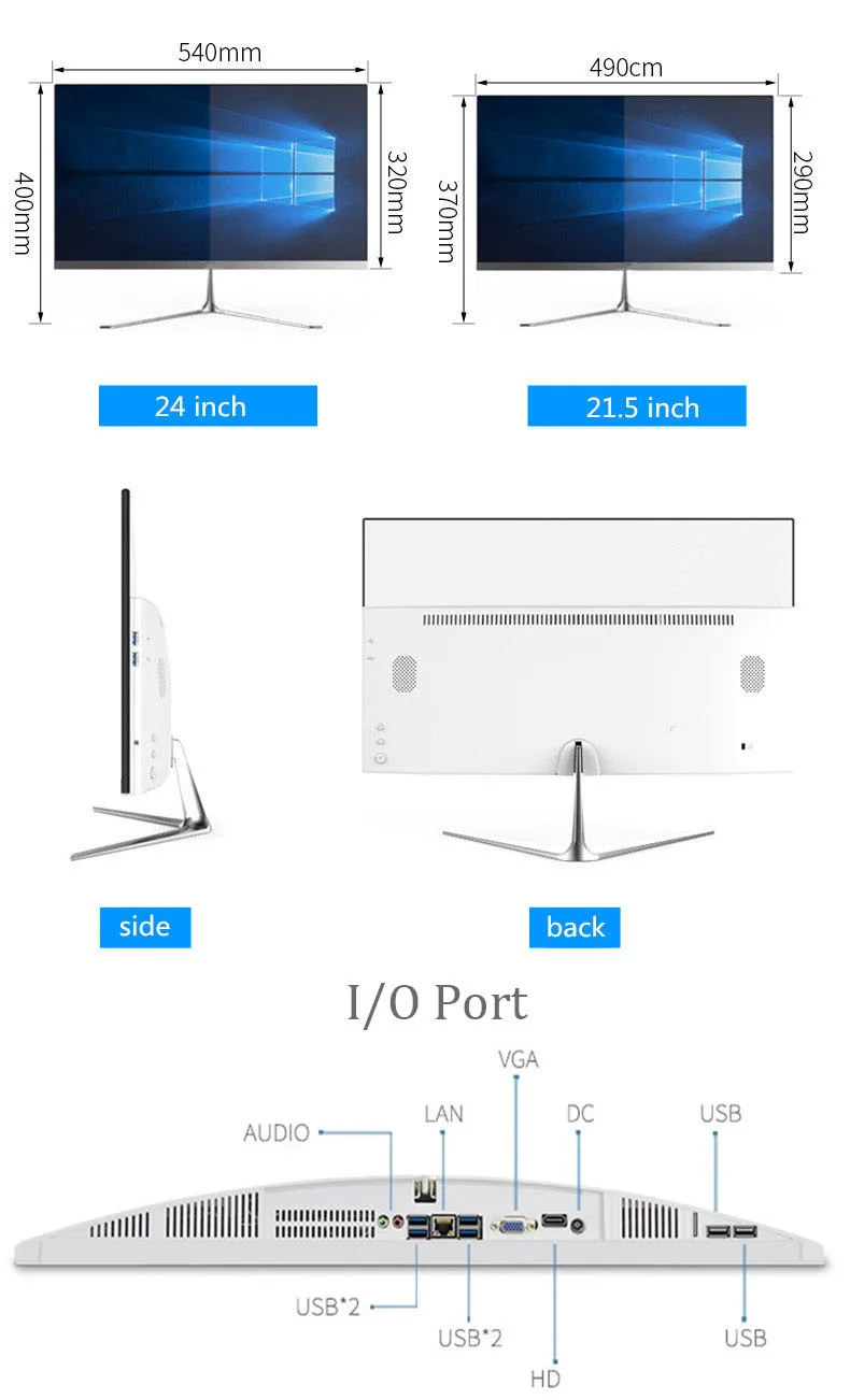 21,5 ''23,6'' дюймовый full HD Core i3 i5 i7 2GB 128GB 1 ТБ настольный компьютер ПК все в одном ПК