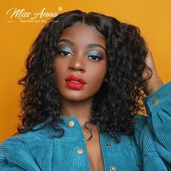 

Missanna Jerry Curly Lace Front Human Hair Wigs With Baby Hair Brazilian Remy Hair Short Curly Bob Wig For Women Pre-Plucked Wig