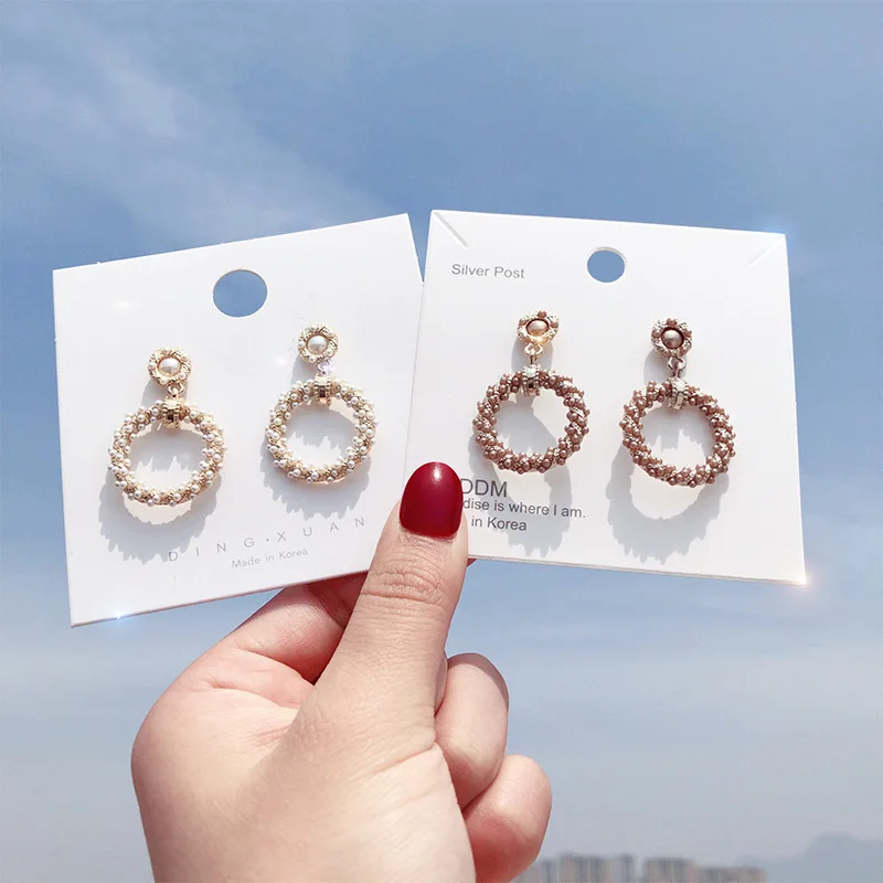 

Korean Circle Simulation Pearl Dangle Earrings Women 2019 Fashion Luxury Geometric Statement Earings Long Ear Accesorios Mujer