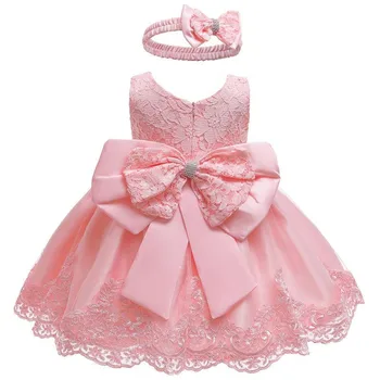 

Newborn baby girl dress summer new party dress + hair band girl 1 year birthday party princess dress 0-2 years baby clothes