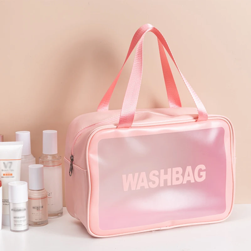 

Women Travel Storage Bag Girl Toiletry Organize Waterproof PVC Cosmetic Bag PU Portable Transparent MakeUp Bag Female Wash Bag