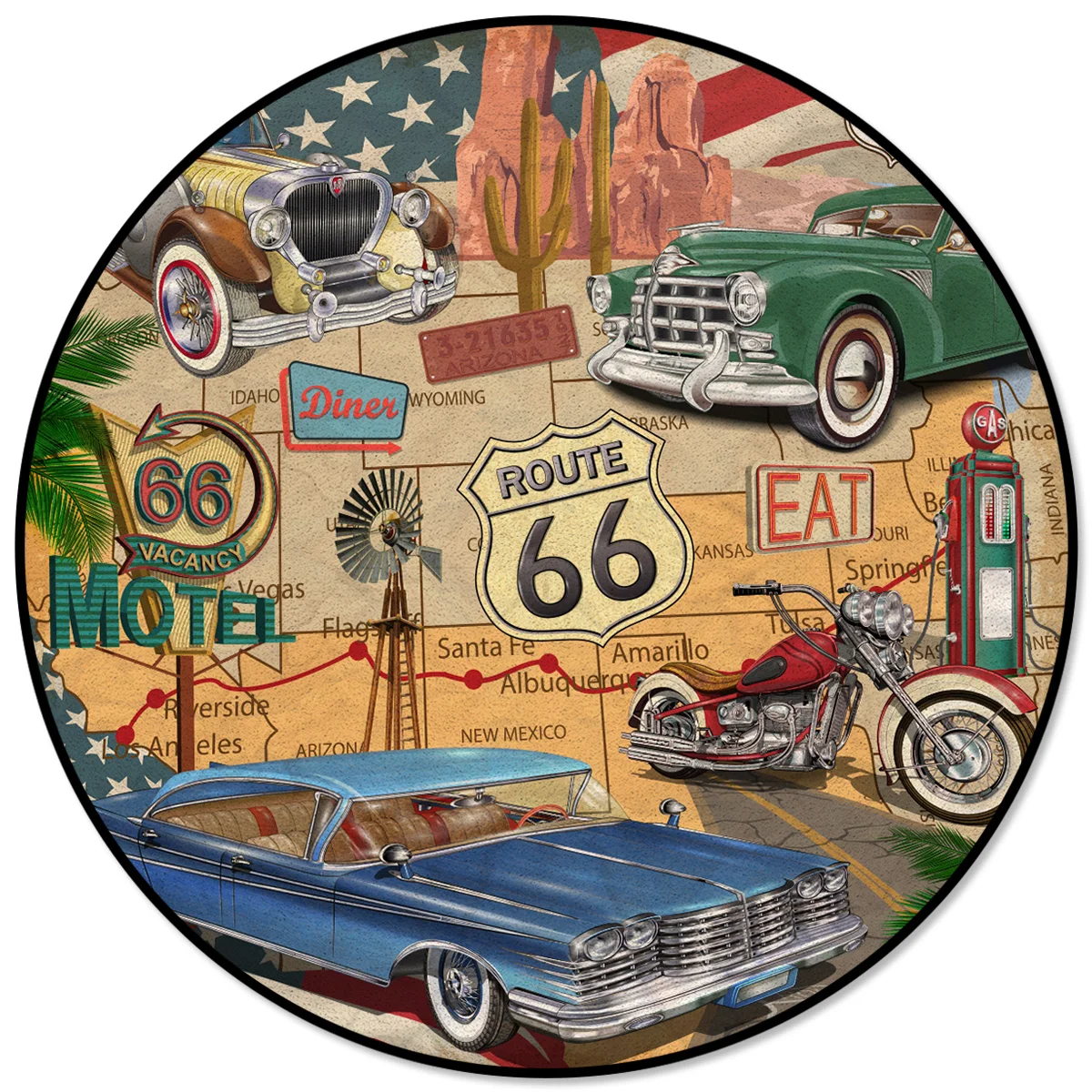 Круглый ковер Ретро Route 66 плакат супер мягчайший ковер для кухни коврики для гостиной офисный взрослый виниловый диван детские коврики для девочек