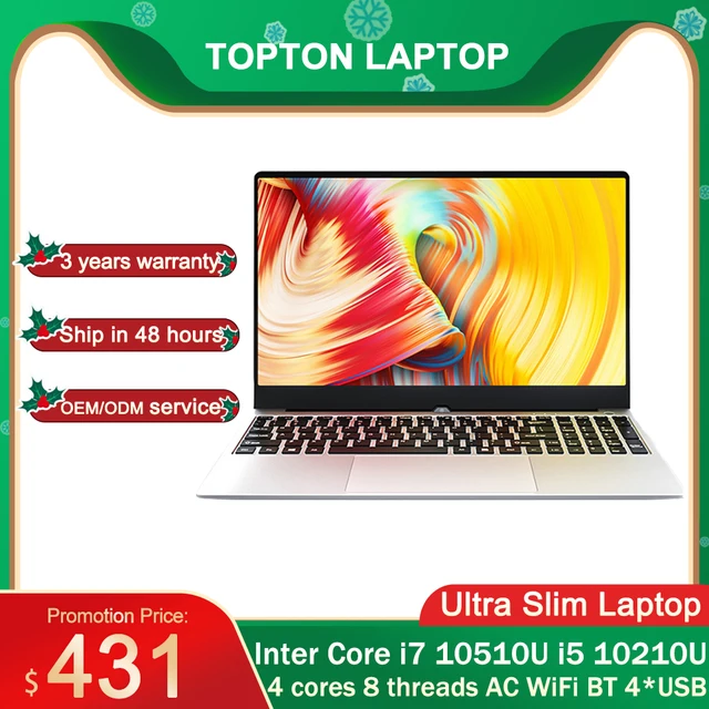 2020 TOP 15.6 inch Ultra Slim Laptop Intel Core i7 10510U i7-1165G7 Win 10 Metal Notebook Computer PC Netbook AC WiFi BT 4*USB 1