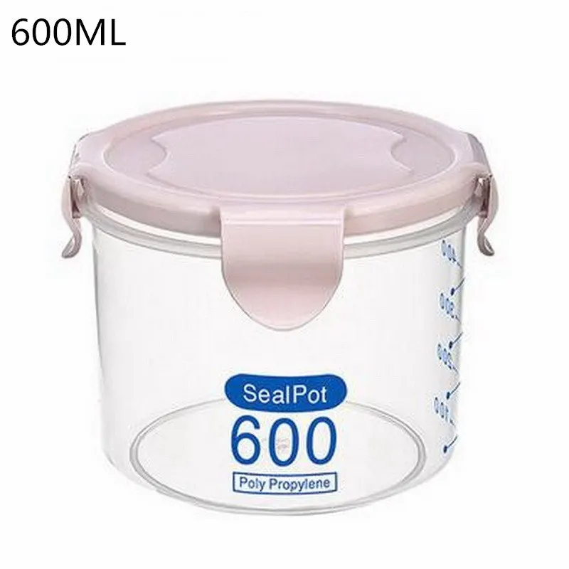 600ml pink Рис бобы Stoarge Jar с крышкой уплотнения 4 решетки Холодильник Хранения Пищи Контейнер пластиковый кухонный ящик для хранения - Цвет: 600ml pink