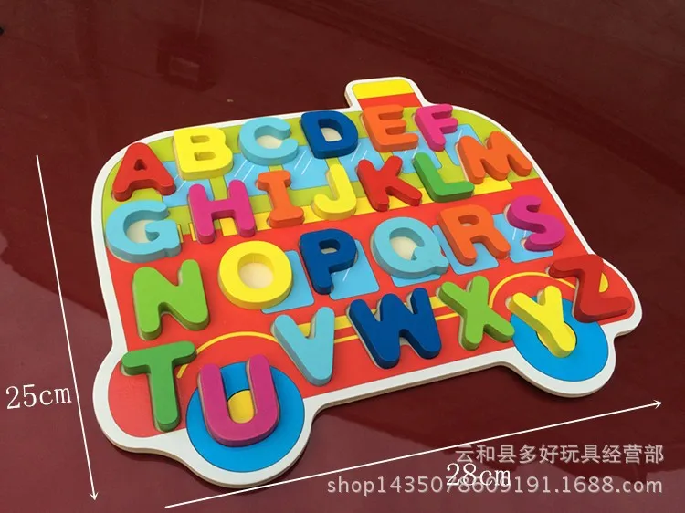 New Products Cartoon with Numbers Lettered Flat Jigsaw Puzzle Young CHILDREN'S Building Clutch Plate Early Education Wooden Toys
