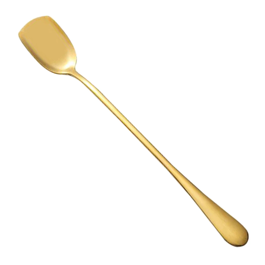 Gold Ложка для напитков из нержавеющей стали, ковш с длинной ручкой, ложка для мороженого, мороженого, кофе, перемешивание, ложка для специй для чая, сахара, 18,5 см - Цвет: Gold