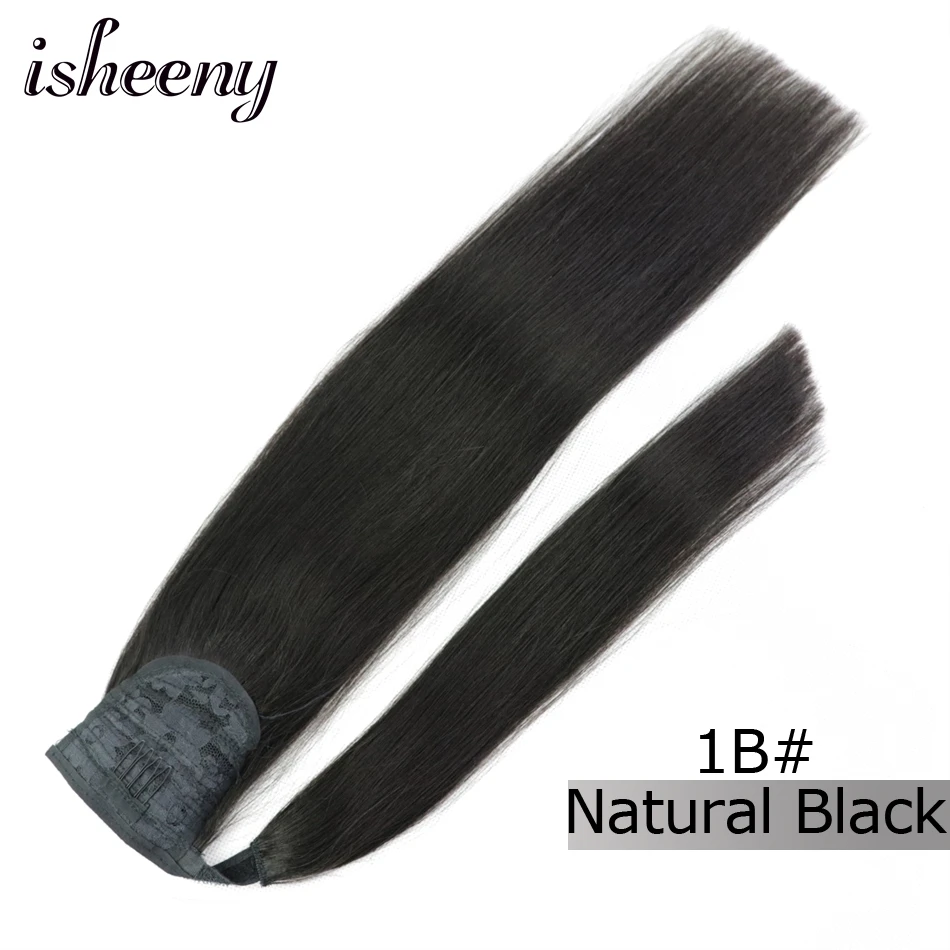 # 1B Isheeny Человеческие волосы Remy конский хвост для наращивания 1" 18" 2" человеческие волосы для наращивания на заколках - Цвет: # 1B
