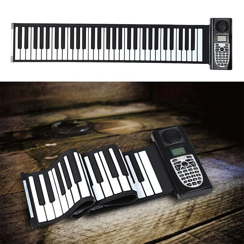 Hand Roll Piano, Portable 61 Keys Professional Smart Folding Piano Silicone Hand- Rolled Electronic Pianos Beginner Instrument/U