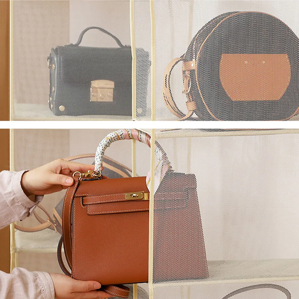 Multi Layers Transparent Hanging Handbag Wardrobe Closet Dust-Proof Storage Case Wallet Big Tote Bag Clothes Organizer