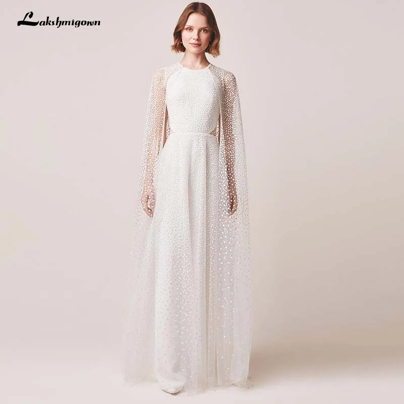 

Summer Beach Ivory Wedding Dresses with Jacket A Line Tulle Lace Backless Floor Length Summer Beach Wedding Bridal Gown
