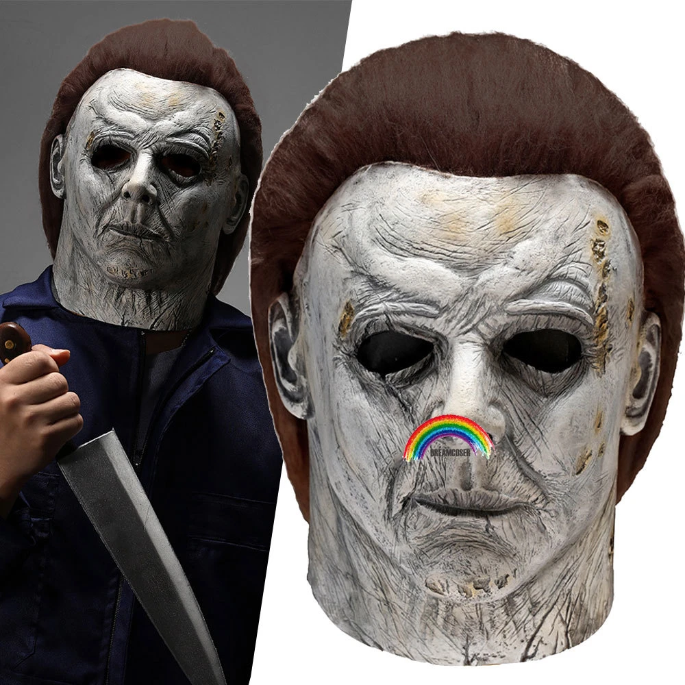Oak Leaf LED Michael Myers Gray Latex Creepy Full Face Costume Mask ...