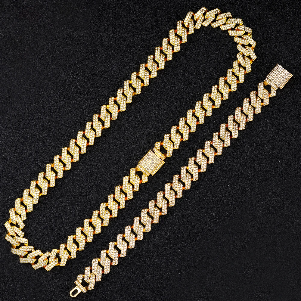 HEOFEA 15 mm Cuban Link Chain Choker Necklace for Men Iced Out Crystal Gold Designer Necklaces Jewelry Sets