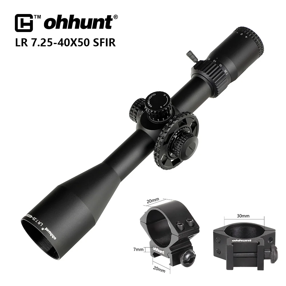 Low Picatinny Rings Ohhunt LR 7,25-40X50 SFIR охотничий прицел боковой Parallax револьверный замок сброс стекла гравированная сетка Красная подсветка прицел - Цвет: Low Picatinny Rings