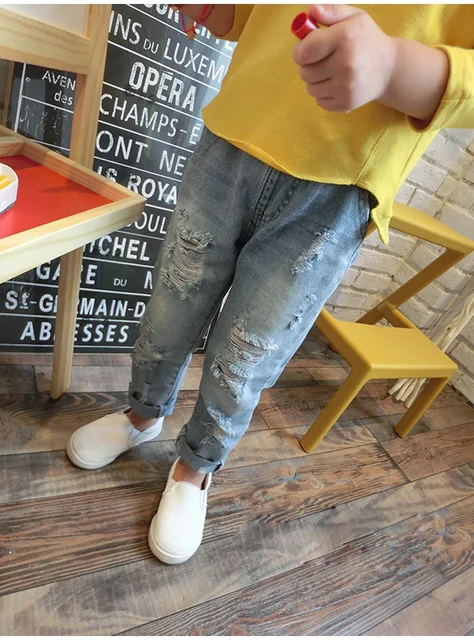 Summer Thin Section Nine Points Light Blue Jeans Stretch Feet Pants Men's  Cultivate One's Morality Man Han Edition Popular Logo Beggar Hole | Lazada