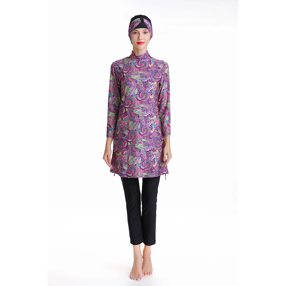 Красный Women Girls Muslim Swimsuit Full Cover hijab Burkinis Islamic Modest Islamic Swimming Suits Muslim Swimwear - Цвет: Красный