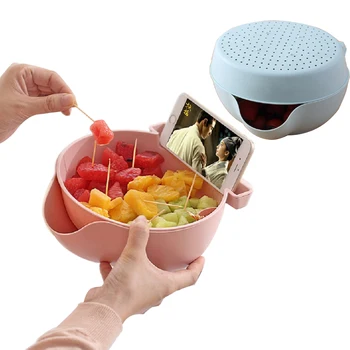 

Red & Green Fruit Bowl Plate For Orange Peach Salad Apple Banana Candy Holder Stand Basket Plastic Double Layers Snack Storage