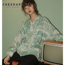 CHEERART осень льняная рубашка женская блуза с длинным рукавом больше размера d рубашки на пуговицах с принтом размера плюс верхняя одежда